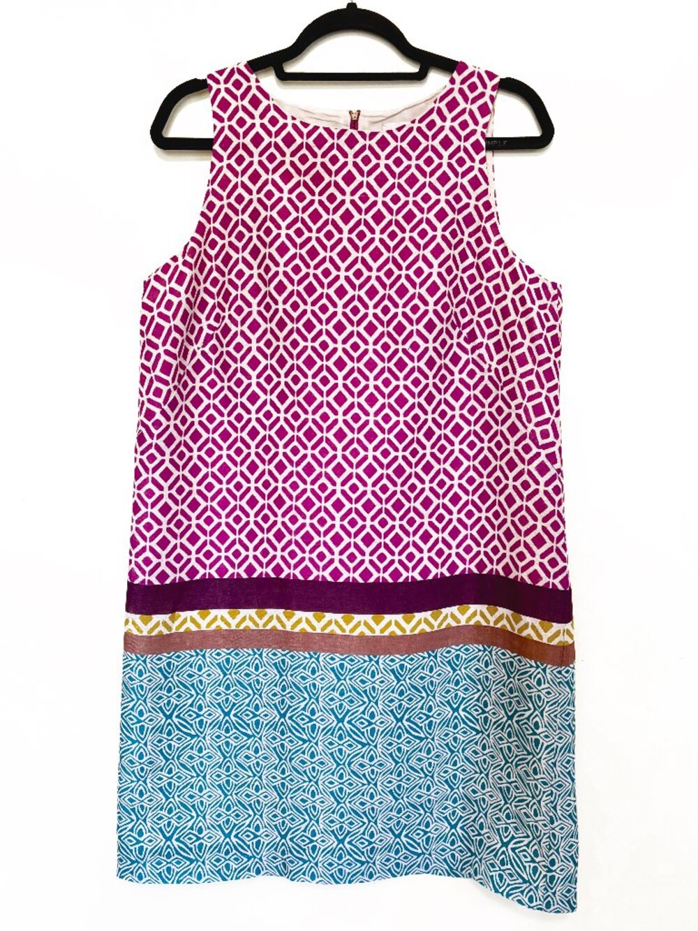 Loft linen shift dress size 12. Elegant geometric pattern. Fully lined.